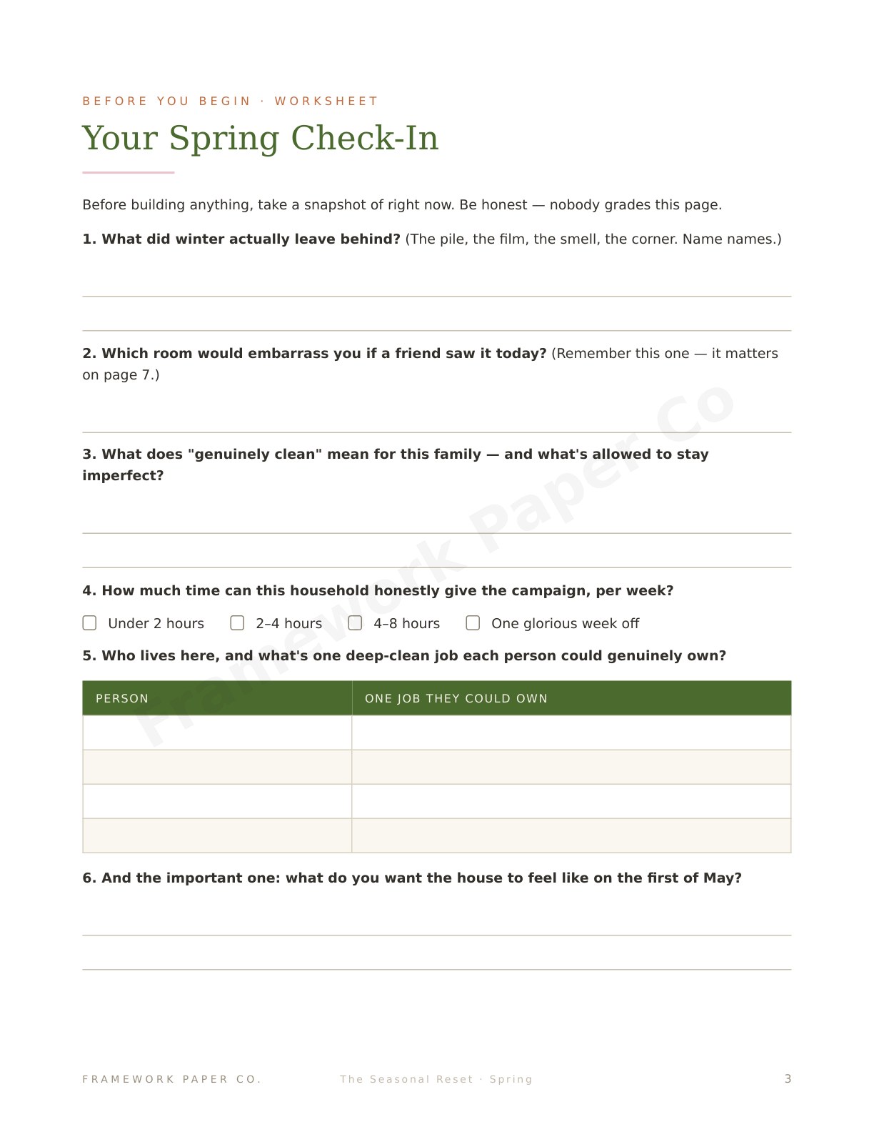 Spring — Check-In Worksheet