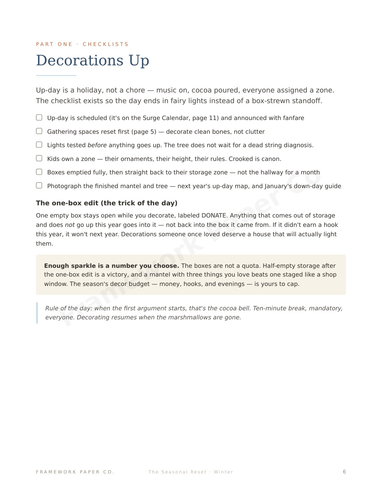 Winter — Decorations Up Checklist