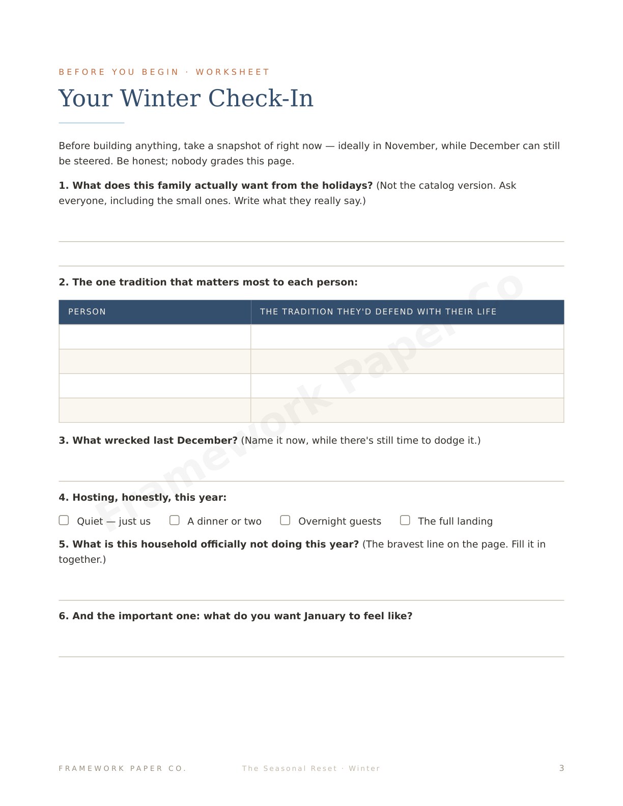 Winter — Winter Check-In Worksheet