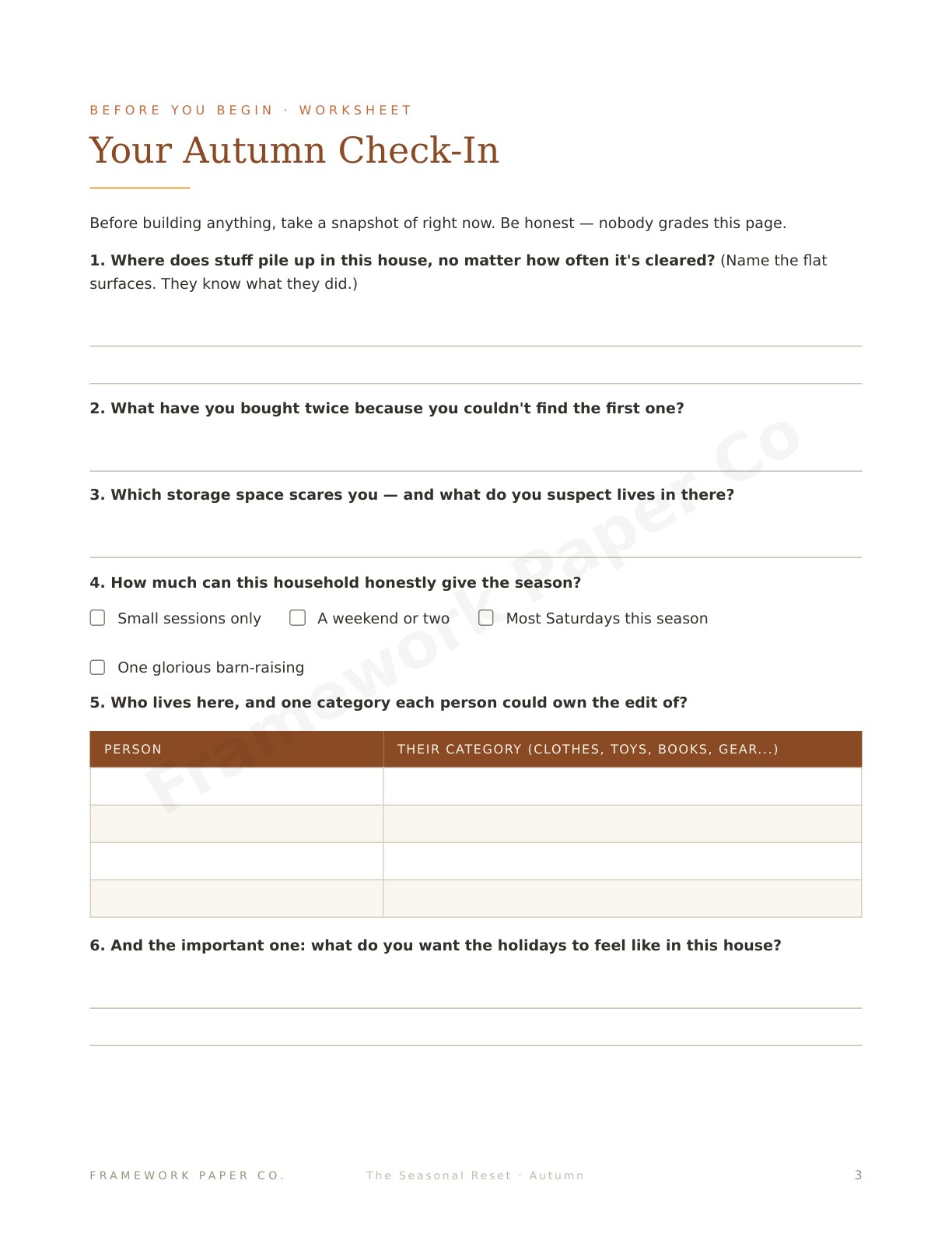 Autumn — Check-In Worksheet